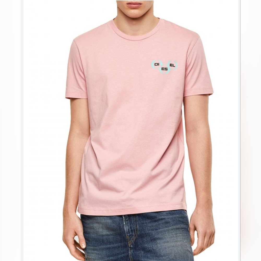 👍NWT Diesel soft pink cotton knit short sleeve graphic t-shirt men size XXL US.